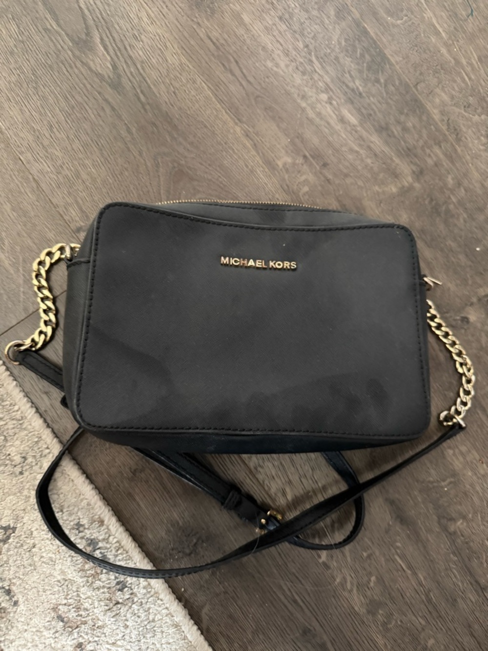 Michael Kors Black Crossbody with Gold Chain Accent